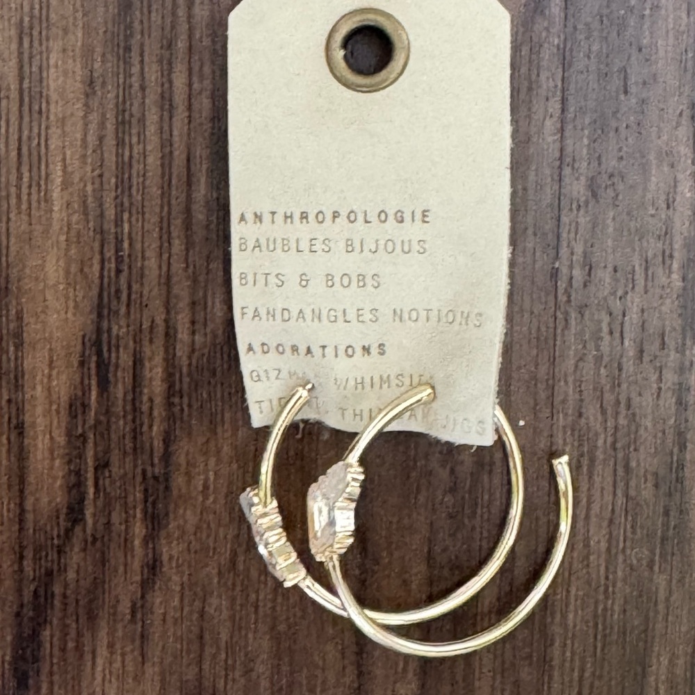 Anthropologie double stone Gold Hoop Earrings - Picture 13 of 16